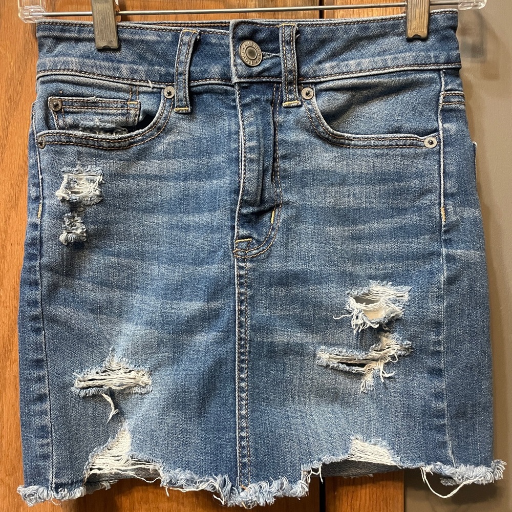 American eagle high rise denim stretchy mini skirt